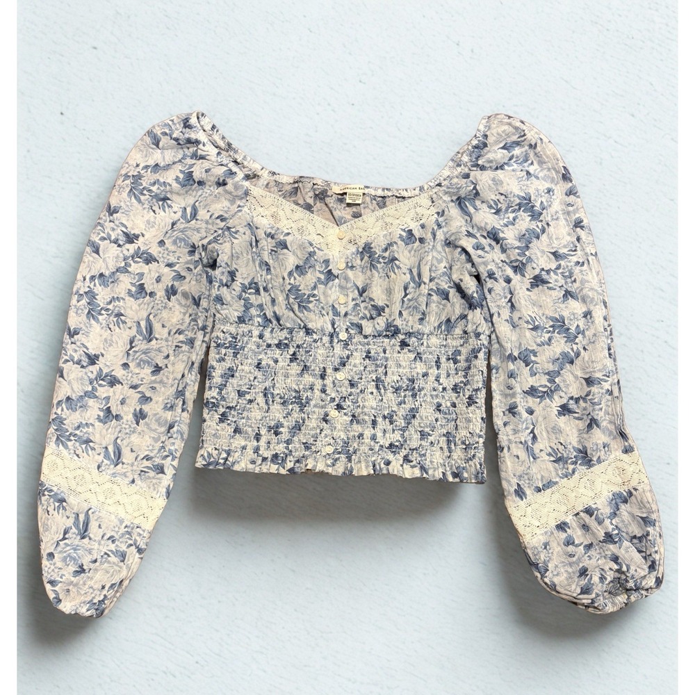 American Eagle Floral Smocked Crop Top Sweetheart Neckline Cottage Coquette XS - Picture 4 of 6